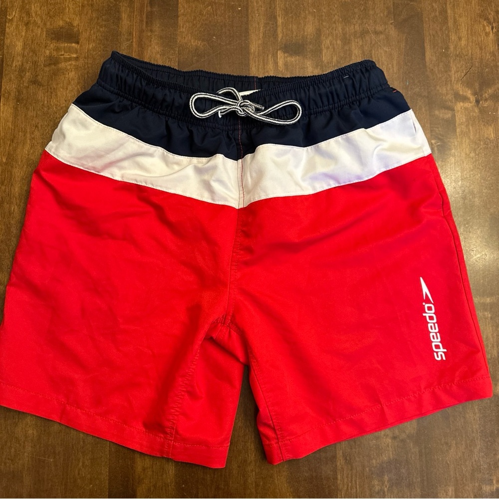 Speedo Mens Medium Swim Trunks Beach Red White Blue Patriotic Beach Resortwear